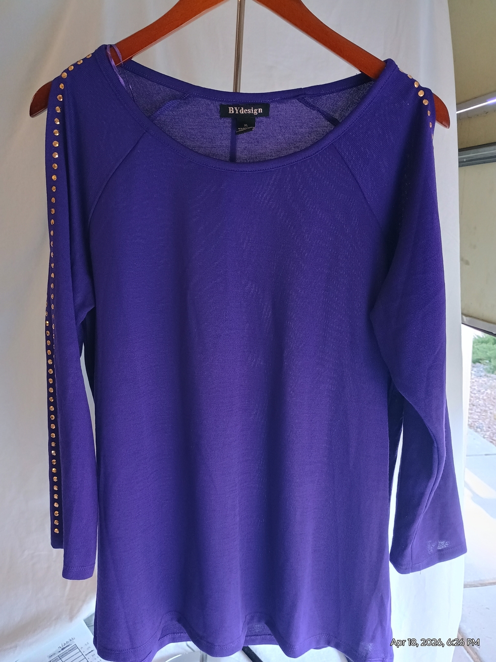 BYdesign Purple Long-Sleeve Top with Gold Stud Sleeve Detail